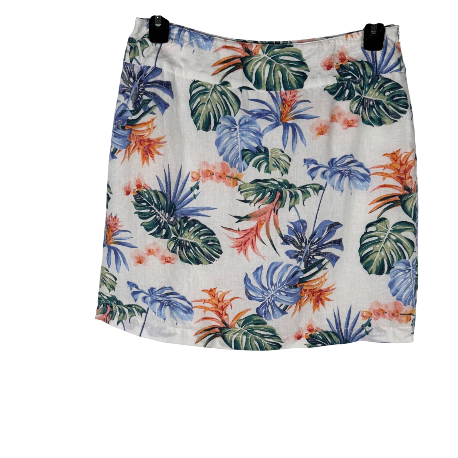 Tommy Bahama Womens Linen Tropical Floral Mini Skirt White Blue Green Size 8